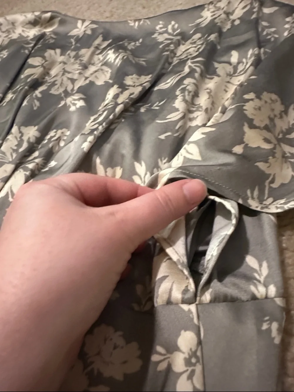 Abercrombie & Fitch Gray Satin Maxi Dress with Cream Floral Print